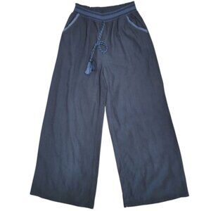 Le Lis Lightweight Wide Leg High Rise Tie Waist Flowy Pants in Blue - Sz M